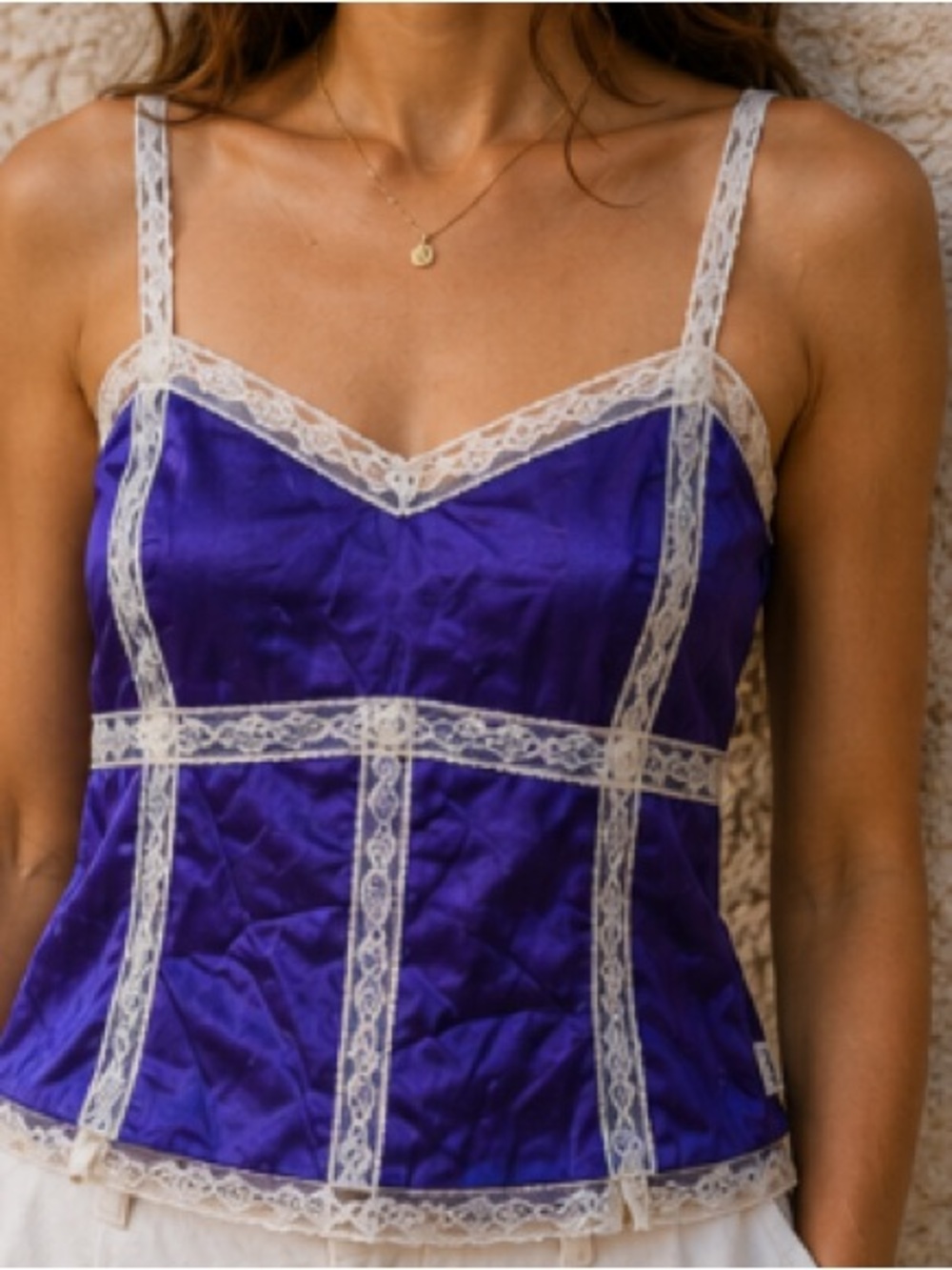 FREE WOMAN 100% Silk and lace camisole, purple, small - Picture 13 of 14